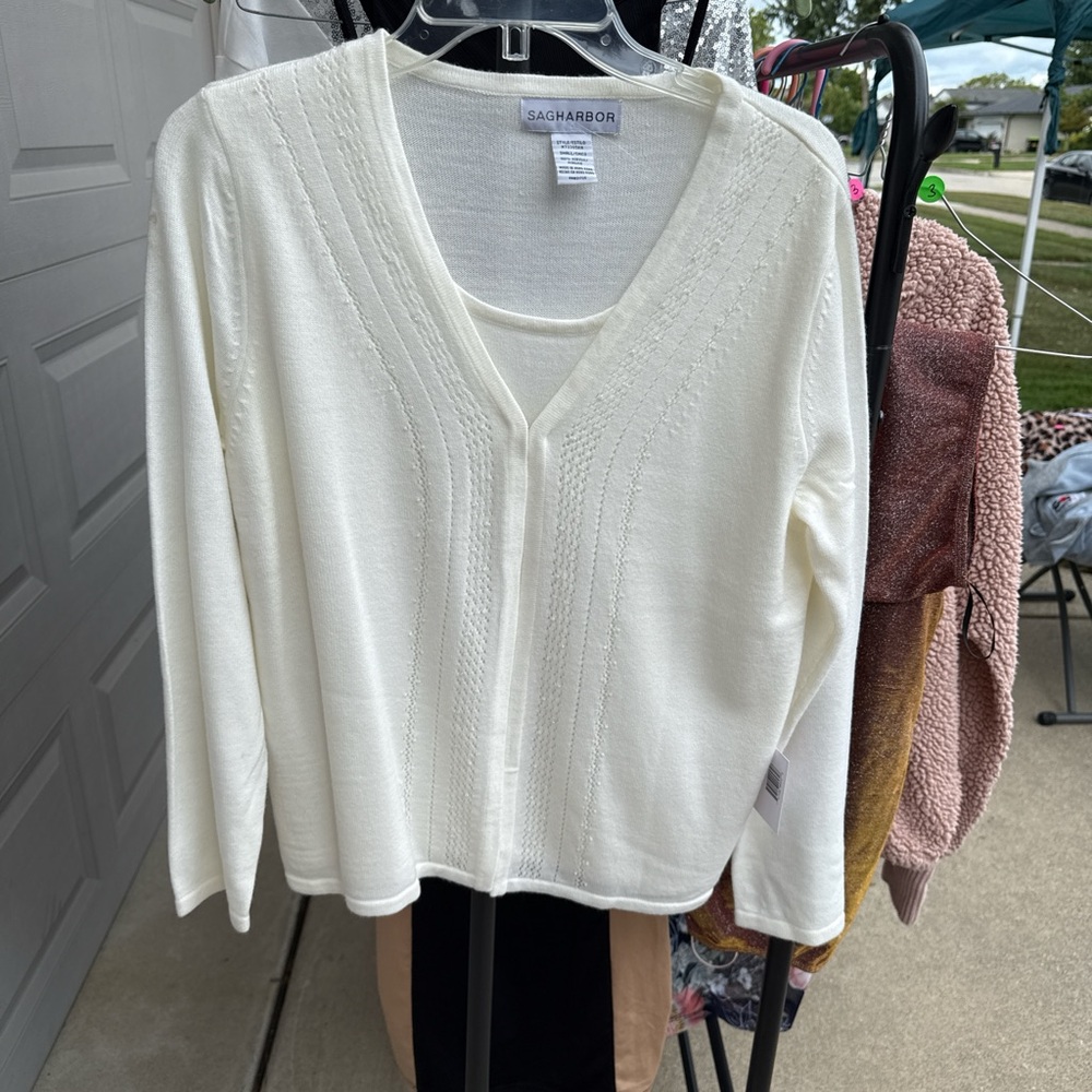 Sag Harbor Women's Cream Cardigan Sweater